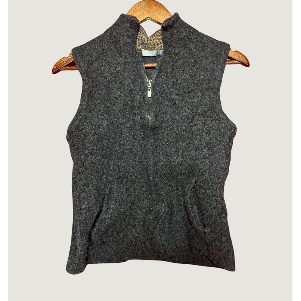 MFH Knits Sweater Vest Women Large Gray Excellent Alpaca Wool Full Zip Mock Neck